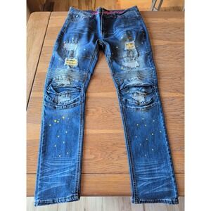 Switch Jeans Mens 38x32 Denim Blue Distressed Ripped Acid Wash Streetwear
